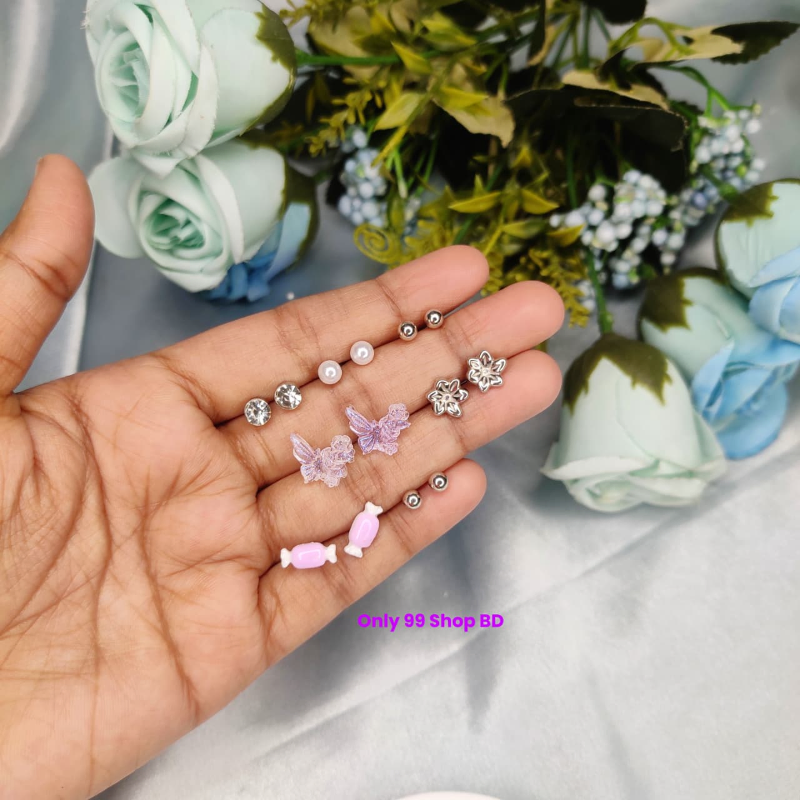 7 Pairs Purple Butterfly Stud Earring Set